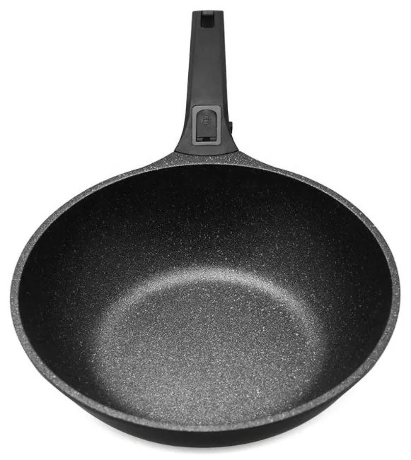 Уок тиган с капак и махаща се дръжка ZEPHYR ZP 4320 30NC, 30х10 см, Мраморно покритие, Индукция, Черен