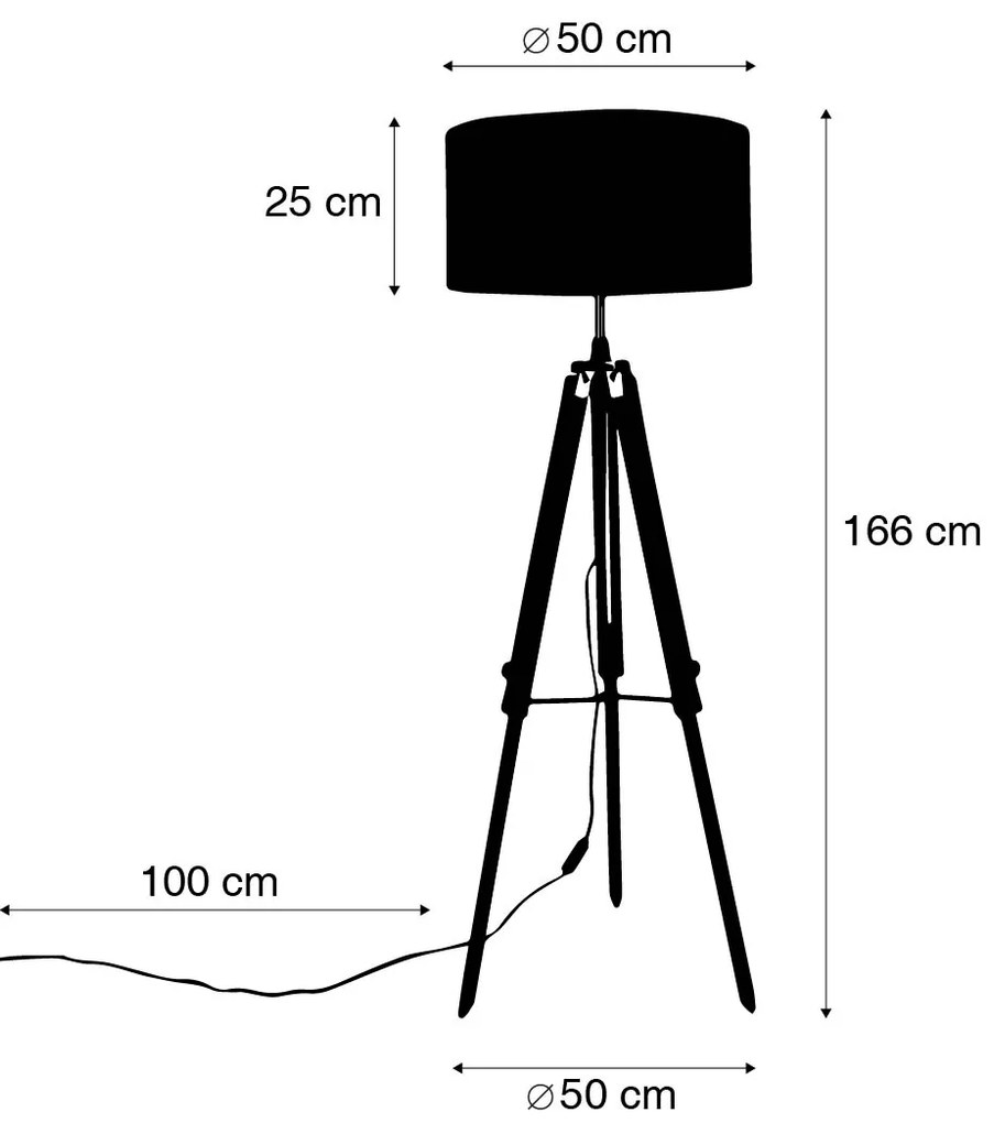 Подова лампа месинг със светло сив абажур 50 см триножник - Cortin
