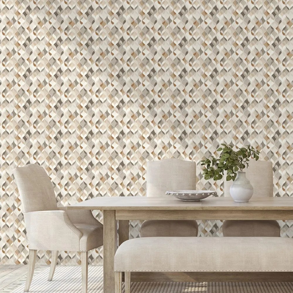 Самозалепващ тапет – Бежова геометрия с пространствен ефект