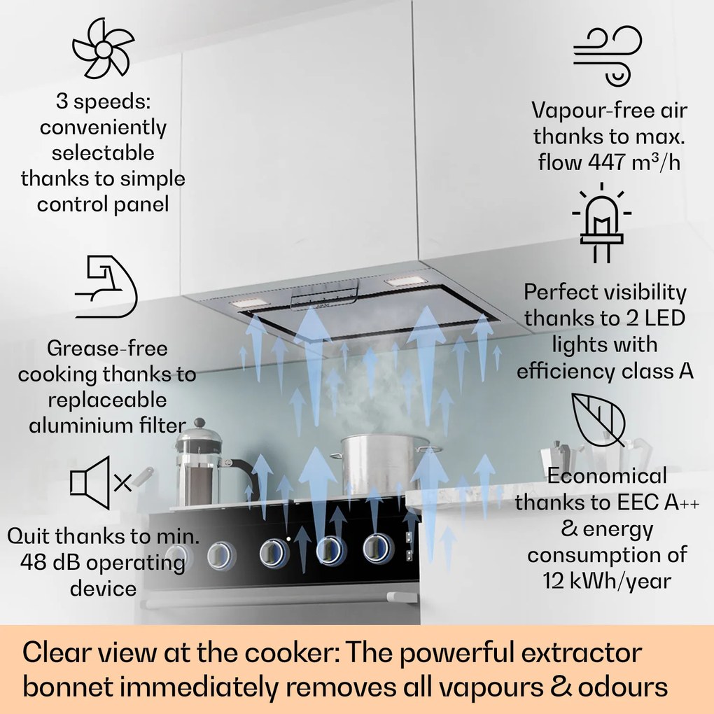 Klarstein Абсорбатор Camila за вграждане 52 cm 397 m³/h LED Touch от неръждаема стомана