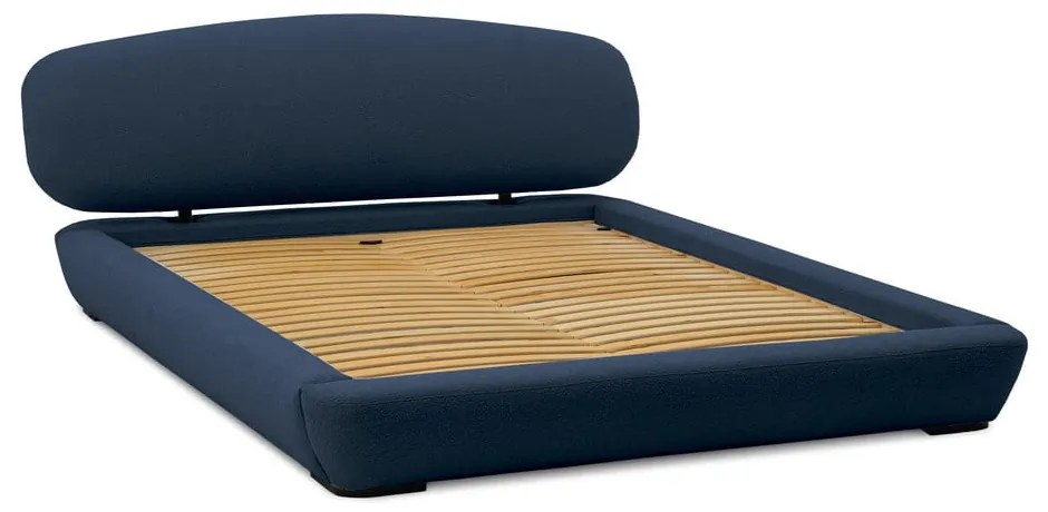 Тъмносиньо тапицирано двойно легло с включена подматрачна рамка 160x200 cm Odette – Scandic