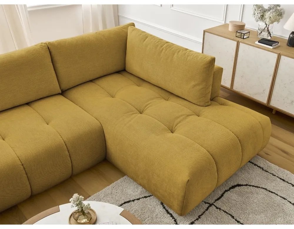 Сгъваем/с място за съхранение ъглов диван в цвят горчица (десен ъгъл/U форма) Fuji – Bobochic Paris