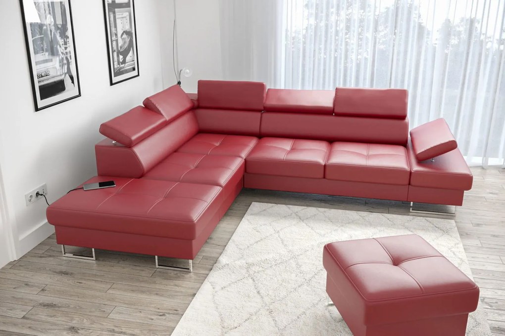 Ъглов диван Gelito LTHR-Kokkino-Left