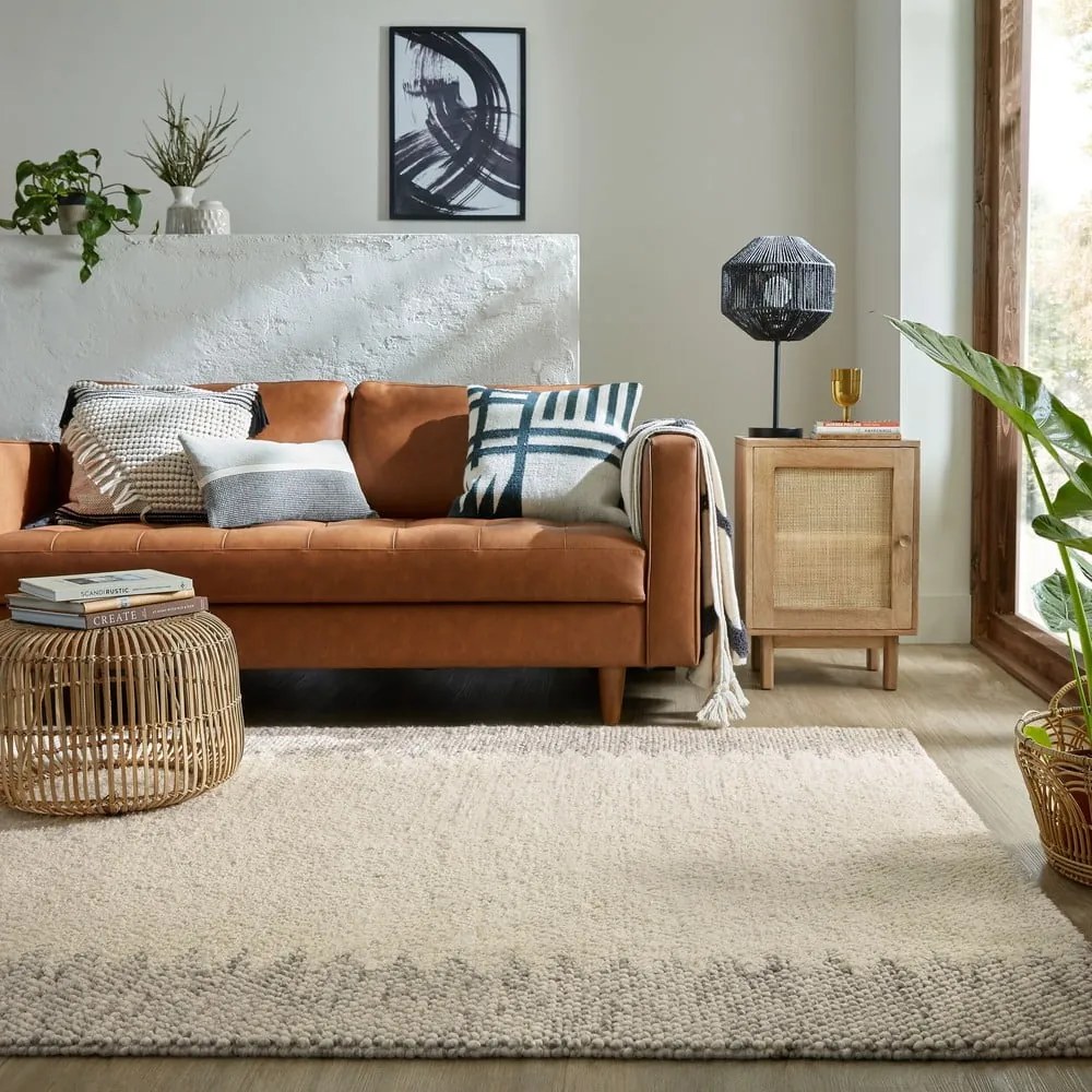 Кремав ръчно изработен килим със смес от вълна 120x170 cm Minerals Border – Flair Rugs