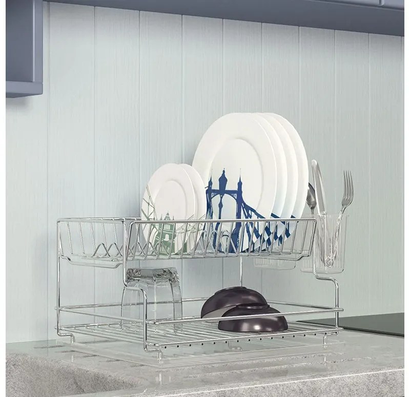 Сушилник за съдове на 2 нива TEKNO TEL TR KB 005, 42 x 30 x 21 см, Сребрист
