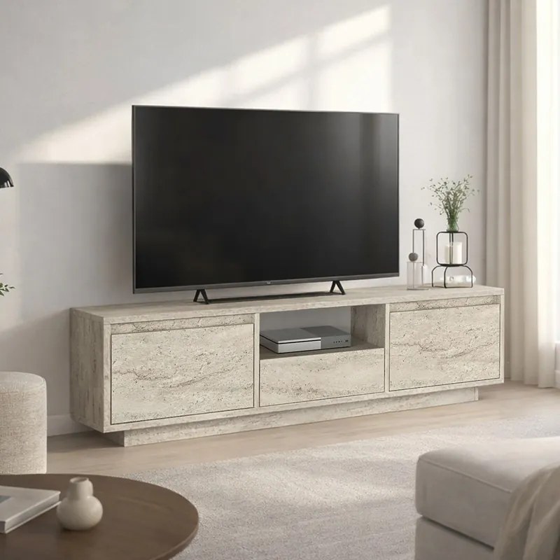 Lumbera меламинов ТВ шкаф в цвят травертин, размери 160 × 29.5 × 42 см.