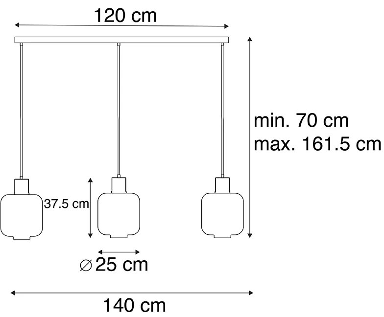 Дизайнерски висящ аплик черен с димно стъкло 3-светлина 161,5 см - Qara
