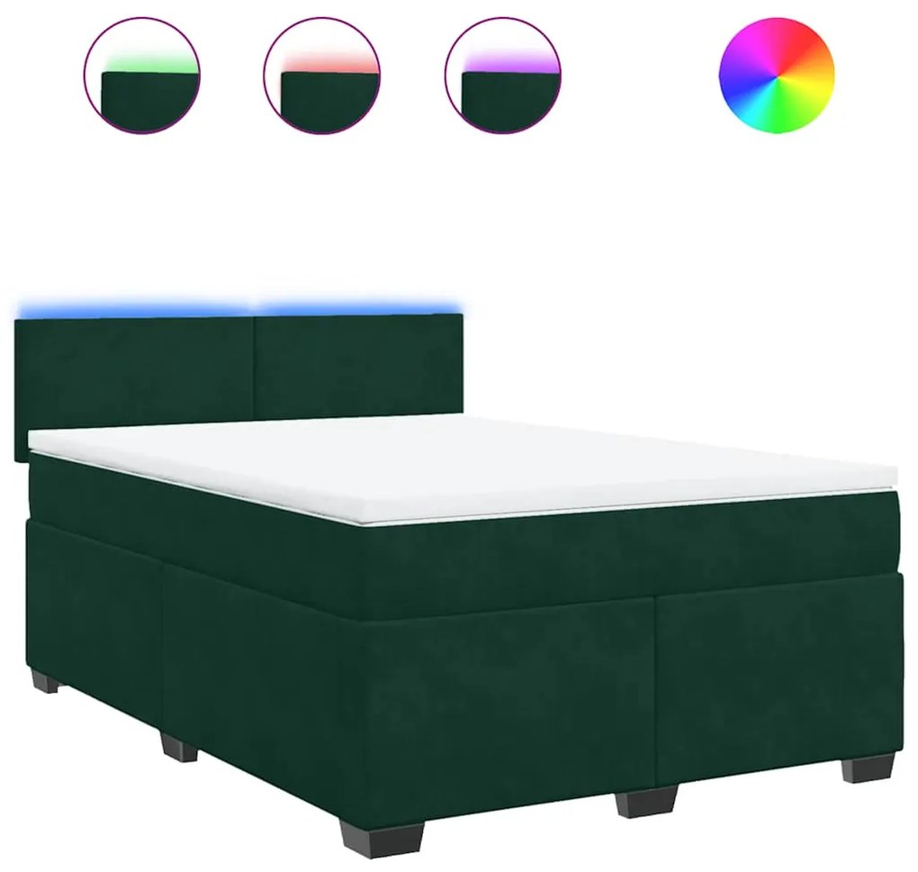 3288651 vidaXL Боксспринг легло с матрак, тъмнозелено, 160x200 см, кадифе