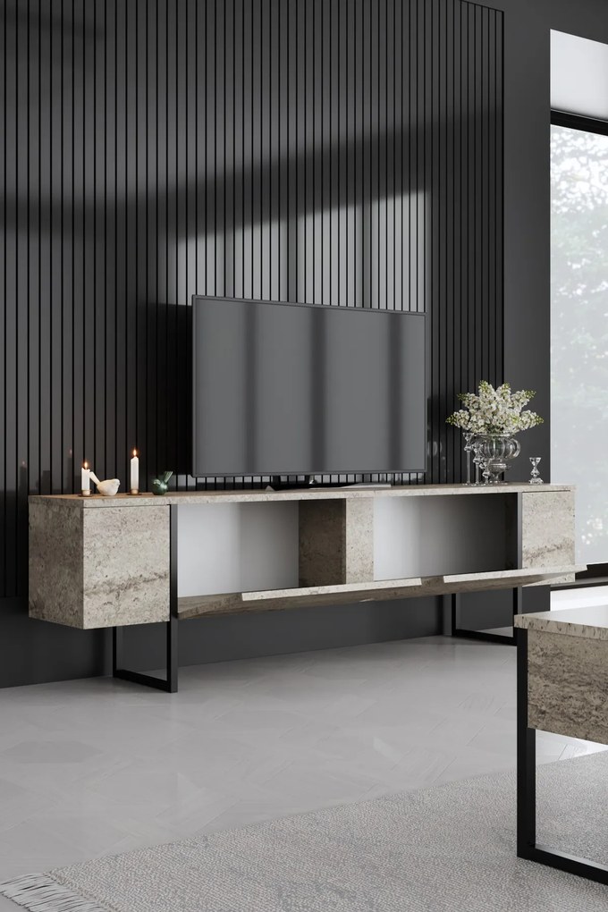 ТВ шкаф Luxe, цвят Травертин Черен