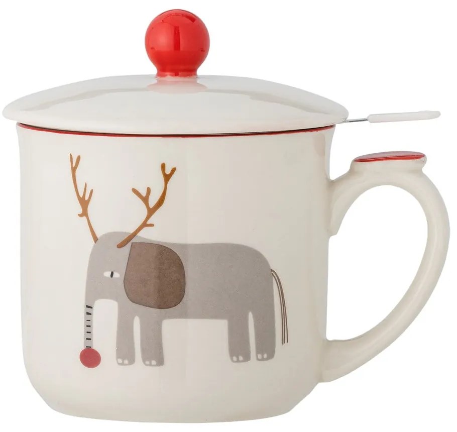 Кремава глинена чаша с коледен мотив с цедка 300 ml Valentin – Bloomingville