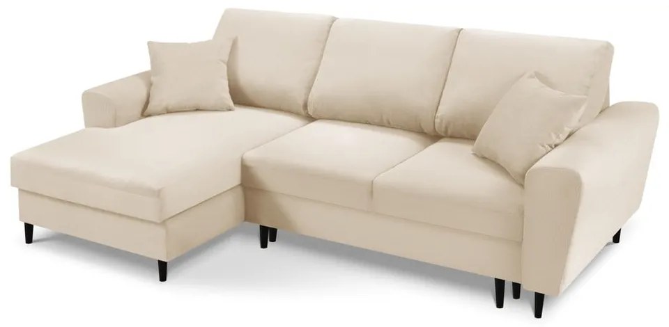 Бежов разтегателен ъглов диван с място за съхранение от рипсено кадифе (ляв ъгъл) Kyoto – Cosmopolitan Design