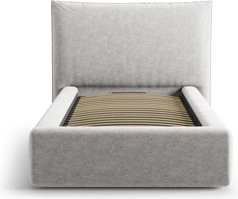 Светлосиво единично легло 90x200 cm тапицирано с място за съхранение с включена подматрачна рамка Kaelle – Micadoni