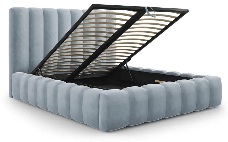 Светлосиньо тапицирано двойно легло с място за съхранение 180x200 cm Kelp - Micadoni Home