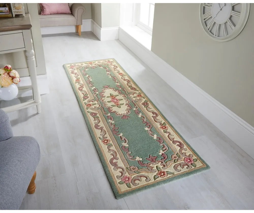 Пътека от зелена вълна , 67 x 210 cm Aubusson - Flair Rugs