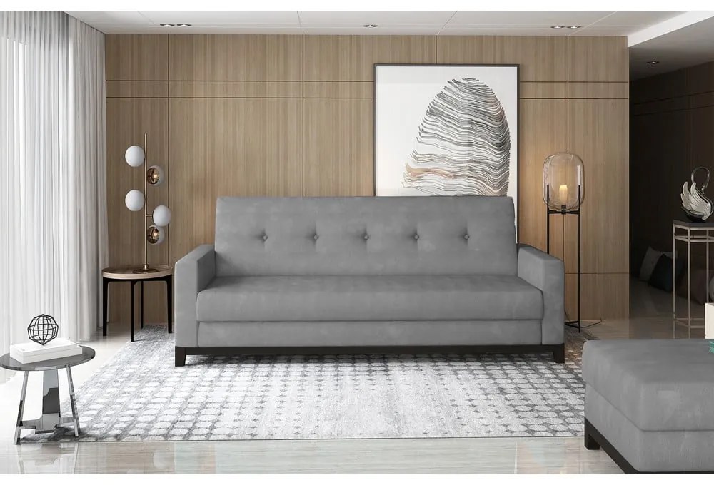 Светлосив кадифен сгъваем/с място за съхранение диван 216 cm Selene – ELTAP