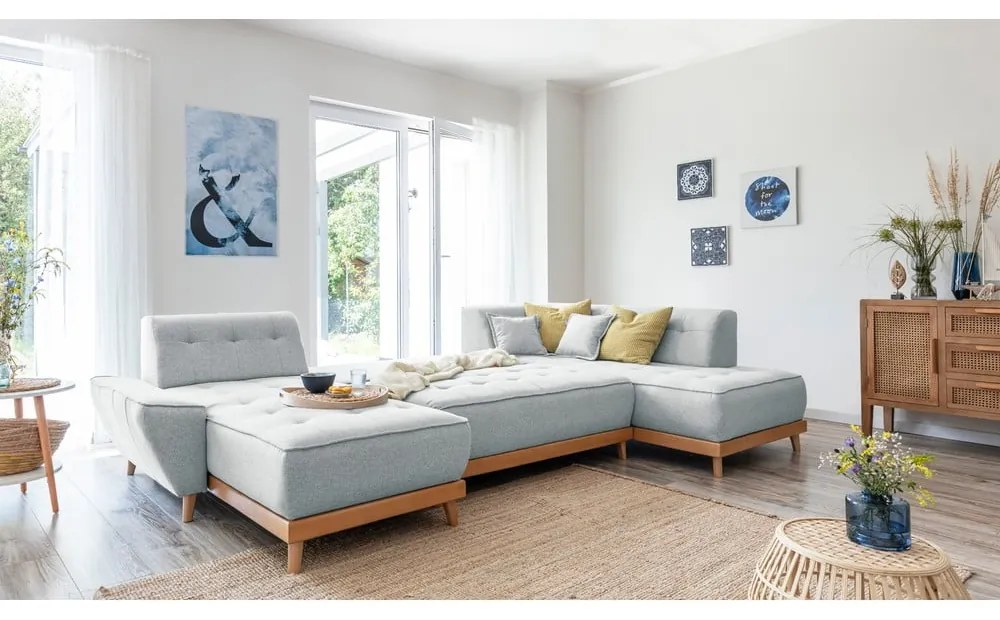 Светлосив U-образен разтегателен диван, десен ъгъл Dazzling Daisy - Miuform