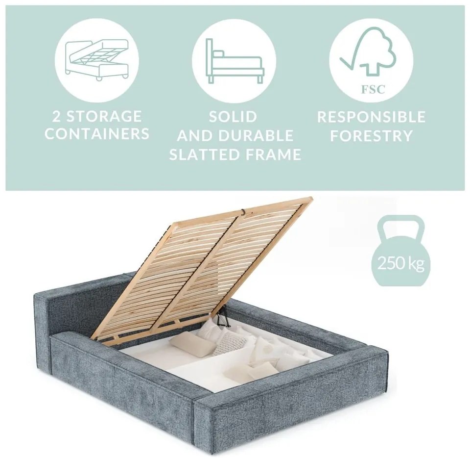 Оранжево двойно легло 160x200 cm тапицирано с място за съхранение с включена подматрачна рамка Voliera – Maison de Rêve