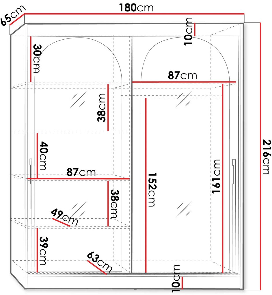 Гардероб Модин плъзгащ-черен-дължина: 180 см