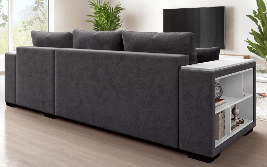 Разтегателен ъглов диван с подлакътник етажерка Мелвин Спринг S