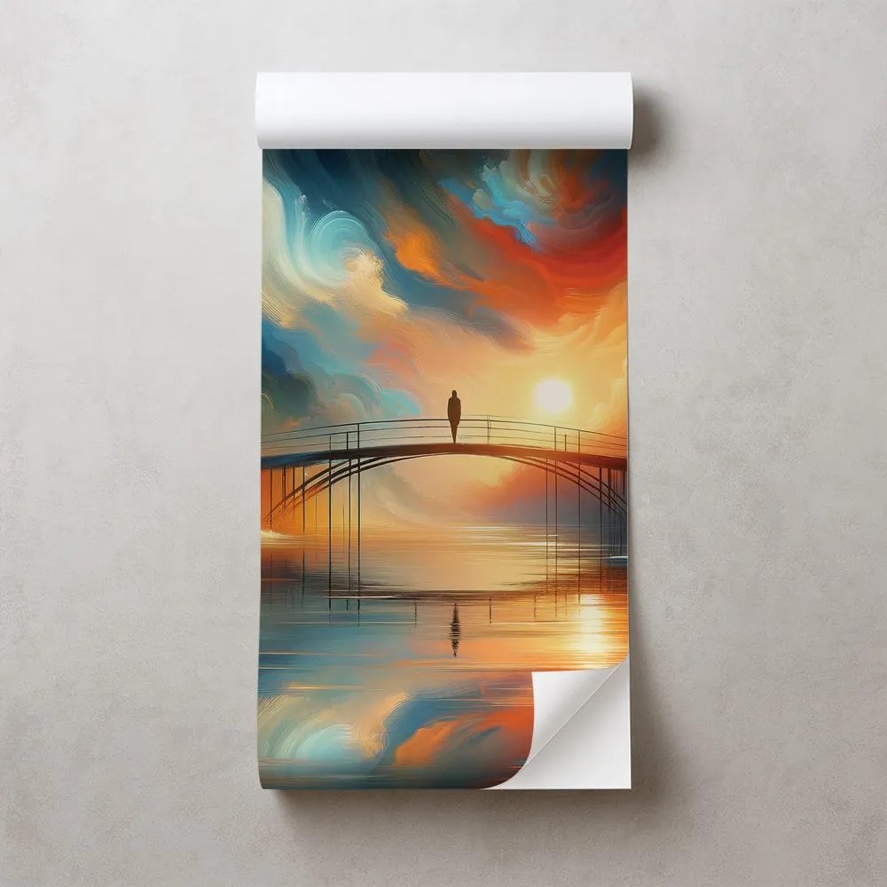 Самозалепващ тапет – Цветен залез над мост