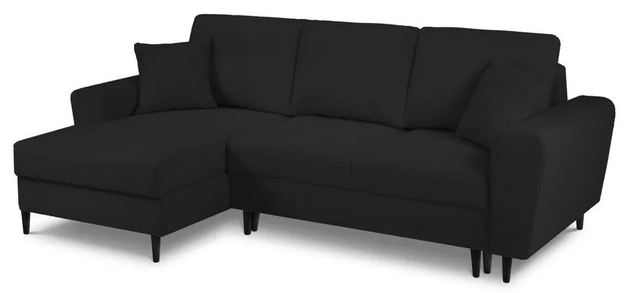 Черен разтегателен ъглов диван с място за съхранение от прежда с примки от букле (ляв ъгъл) Kyoto – Cosmopolitan Design