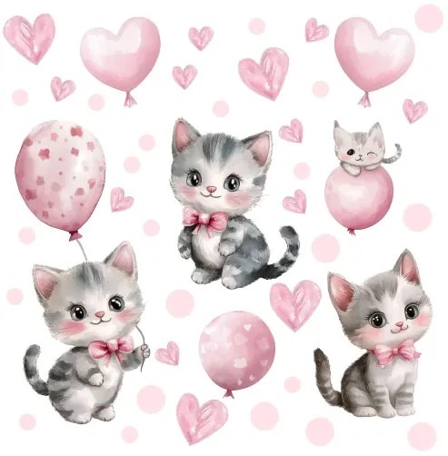 Детски стикер за стена - розови котенца Šírka: 100 cm | Dĺžka: 200 cm