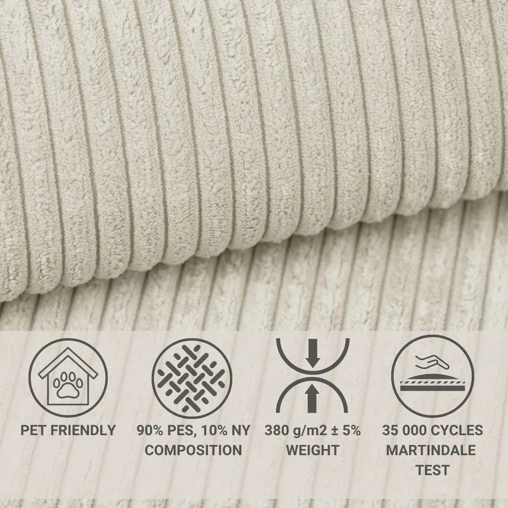 Кремав сгъваем/с място за съхранение ъглов диван от рипсено кадифе (десен ъгъл/L форма) Tonga – Maison de Rêve