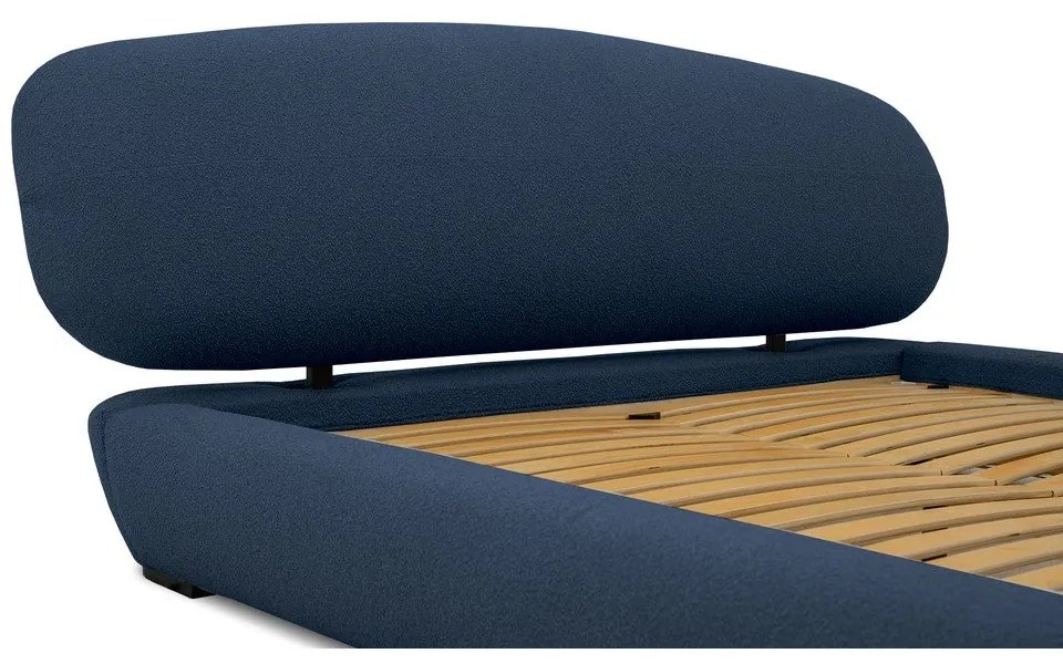 Тъмносиньо тапицирано двойно легло с включена подматрачна рамка 180x200 cm Odette – Scandic