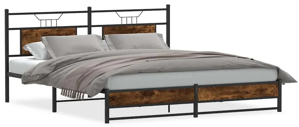 3325109 vidaXL Метална рамка за легло, без матрак, опушен дъб, 180x200 см
