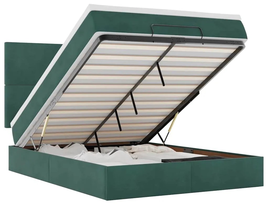 3314255 vidaXL Османска легло с матраци и LED, тъмнозелено, 140x200 см, кадифе