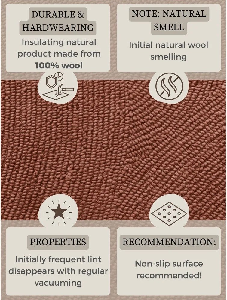 Ръчно изработен вълнен килим в тухлен цвят 80x150 cm Calmio – Hanse Home