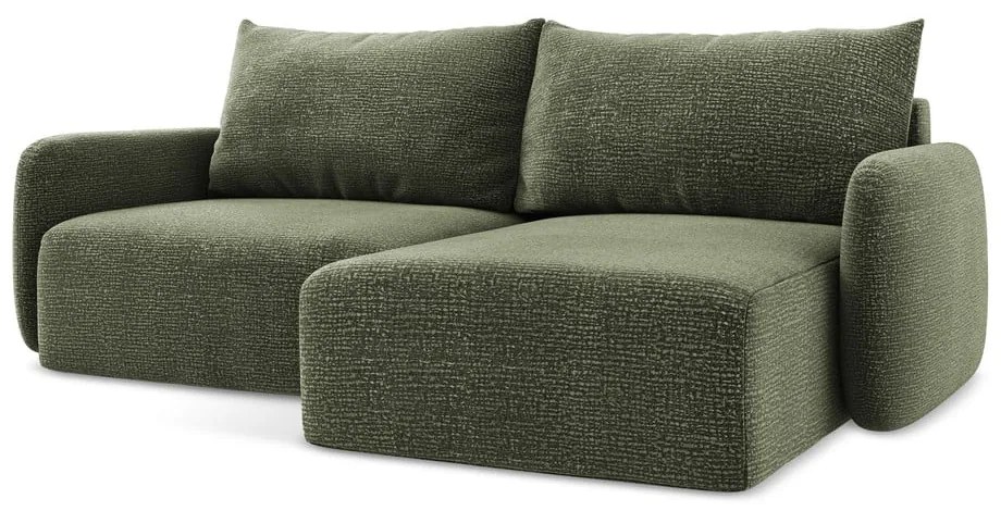 Зелен разтегателен ъглов диван с място за съхранение (десен ъгъл) Kalena – Makamii