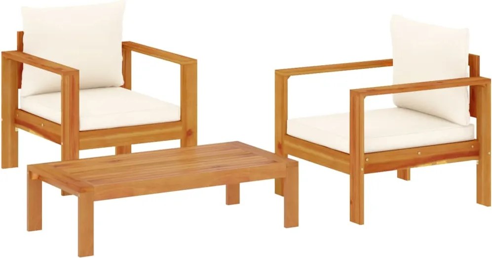 3214841 vidaXL Градински комплект диван с възглавници, 3 части, акация масив