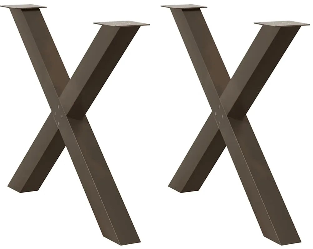 4012987 vidaXL Крака за трапезна маса, X-образни, 2 бр., естествена стомана, 90 x (72-73) см, стомана