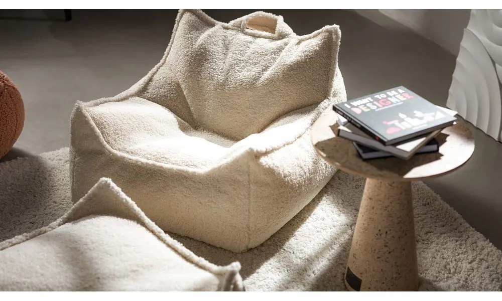 Кремав детски пуф от букле Square – Wigiwama