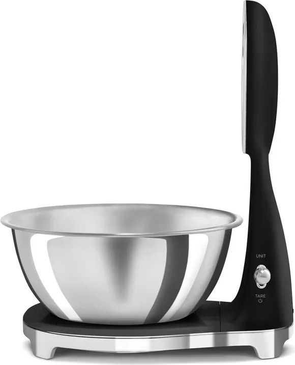 Кухненска везна Smeg KSF01BLWW, Аналогов и дигитален дисплей, До 5 кг/5 л, ТАРА, LED дисплей, Противоплъзгаща се основа, Автономия до 36 часа, Черен