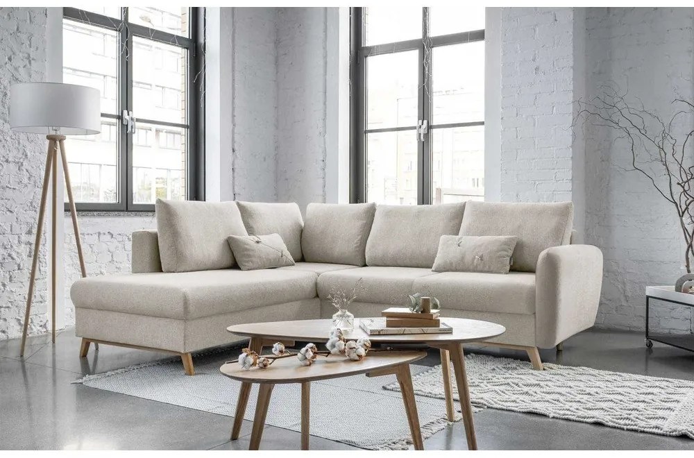 Бежов ъглов разтегателен диван ляв ъгъл, Scandic Lagom - Miuform