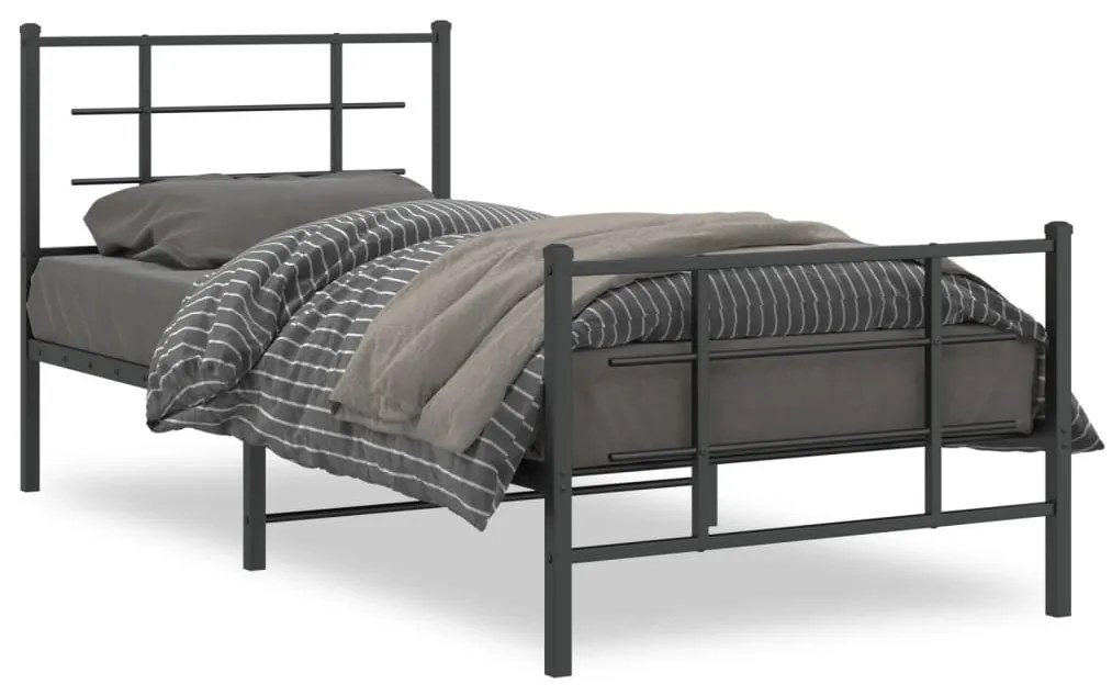 355572 vidaXL Метална рамка за легло с горна и долна табла, черна, 90x200 см