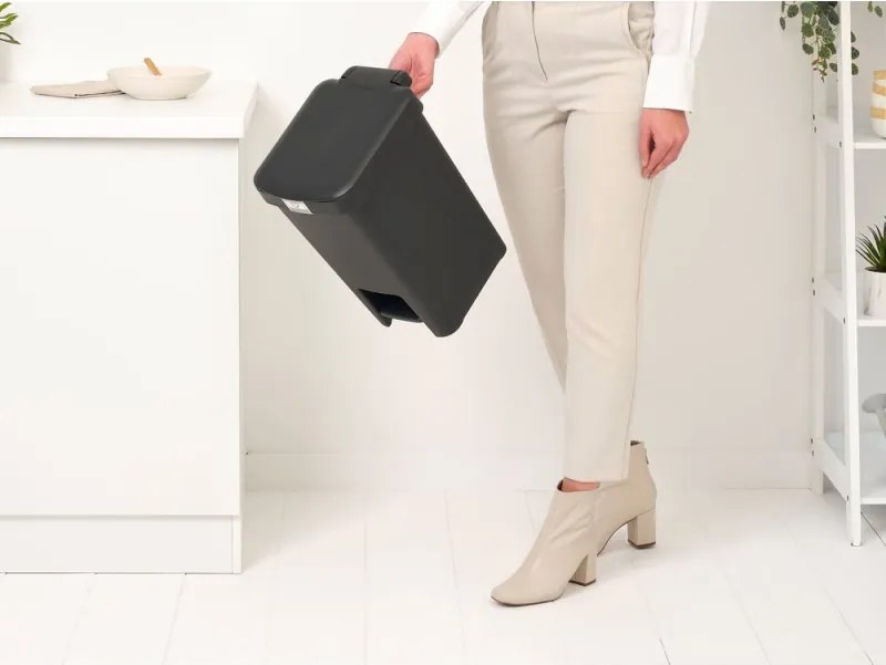 Кош за боклук с педал Brabantia StepUp 1008479, 16 л, Екологични материали, Голям отвор, Тъмносив