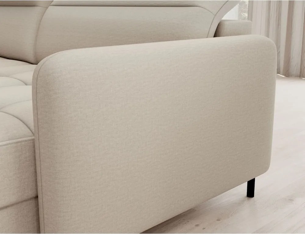 Бежов кадифен разтегателен ъглов диван с място за съхранение (ляв ъгъл U форма) Berrto – ELTAP