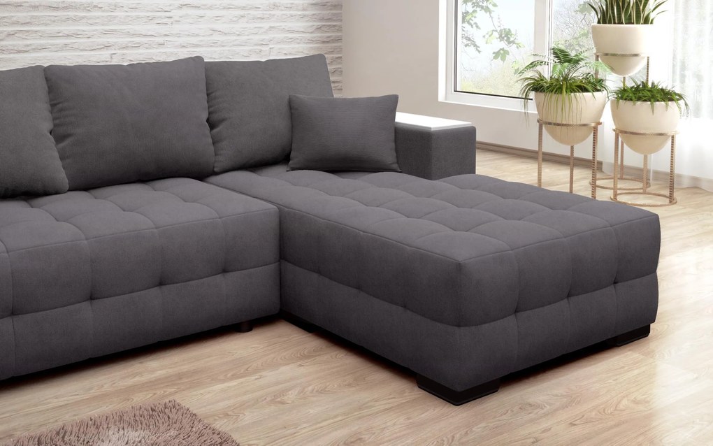 Разтегателен ъглов диван с подлакътник етажерка Мелвин Спринг