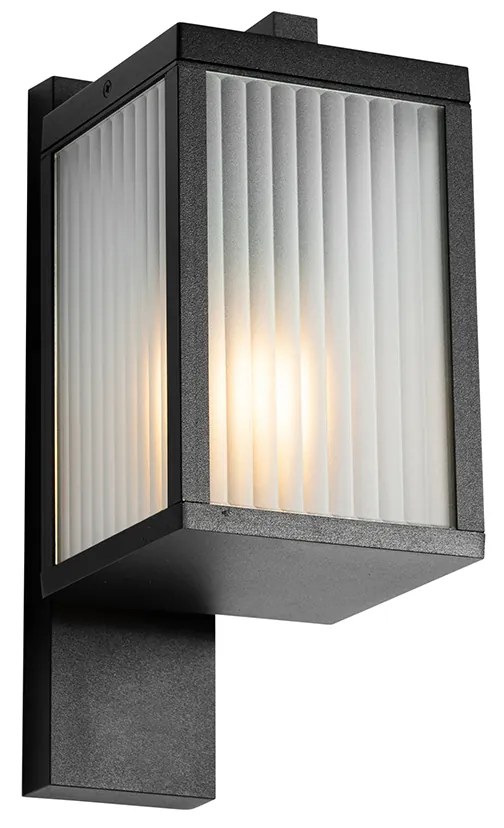 Умен външен стенен фенер черен с оребрено стъкло, включващ WiFi A60 - Charlois