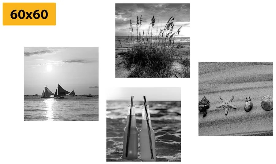Комплект картини – Море и плаж в черно-бяло