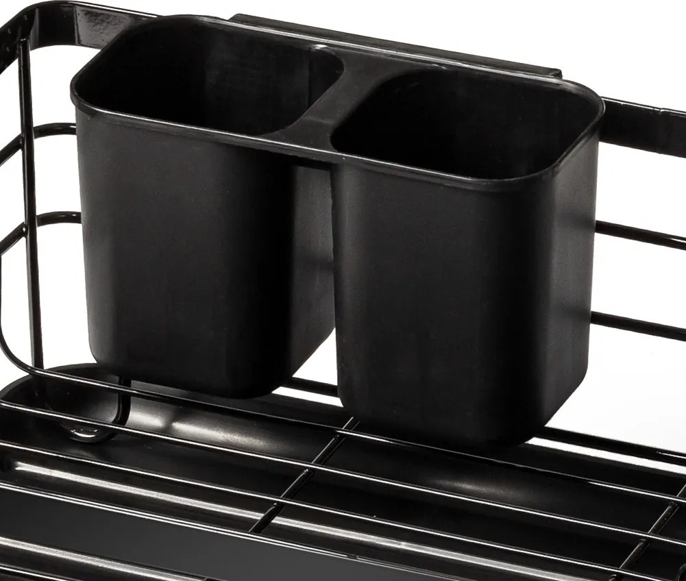 Сушилник за съдове и прибори от неръждаема стомана, черен, 43x32x15см