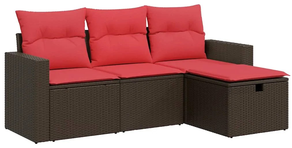3325360 vidaXL Градински комплект с възглавници, 4 части, кафяв, полиратан