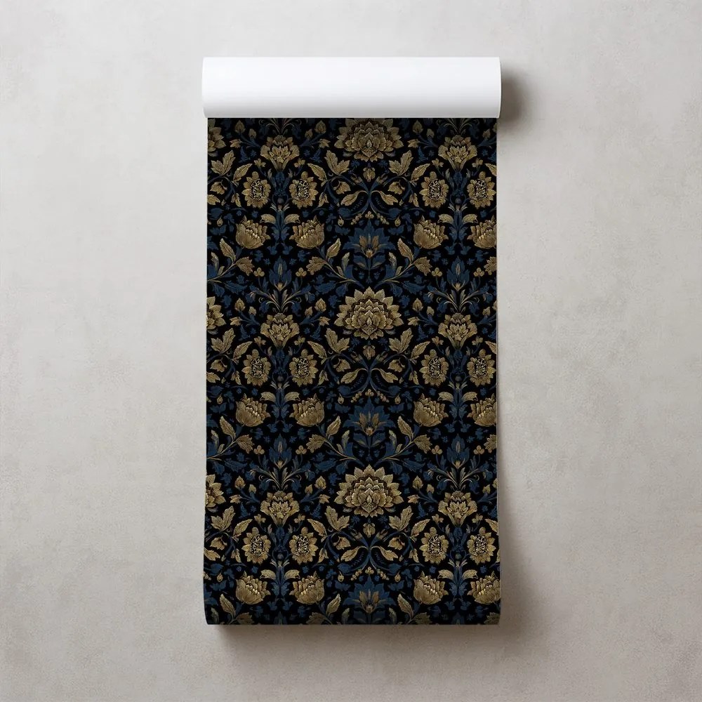 Тапет – Златни цветя на тъмен фон