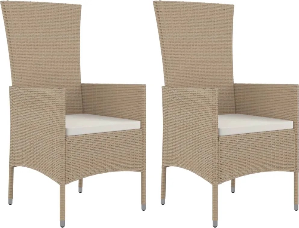 319532 vidaXL Градински столове с възглавници, 2 бр, полиратан, бежови