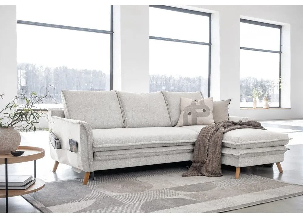 Бежов разтегателен ъглов диван (десен ъгъл) Charming Charlie – Miuform