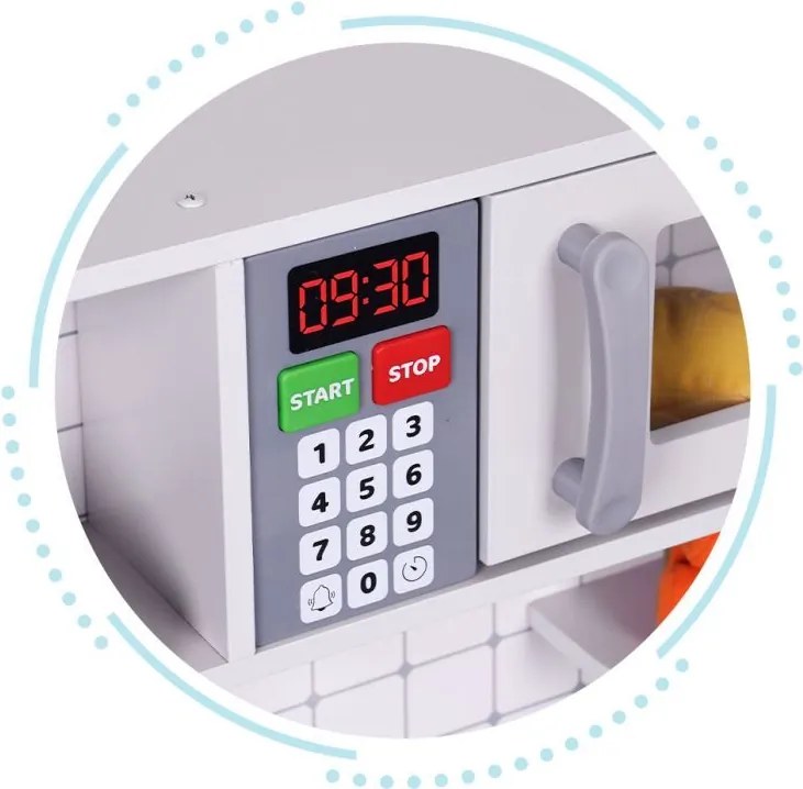 Дървена детска реалистична кухня с LED светлина, звуци и аксесоари