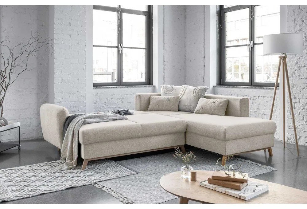 Бежов ъглов разтегателен диван десен ъгъл Scandic Lagom - Miuform
